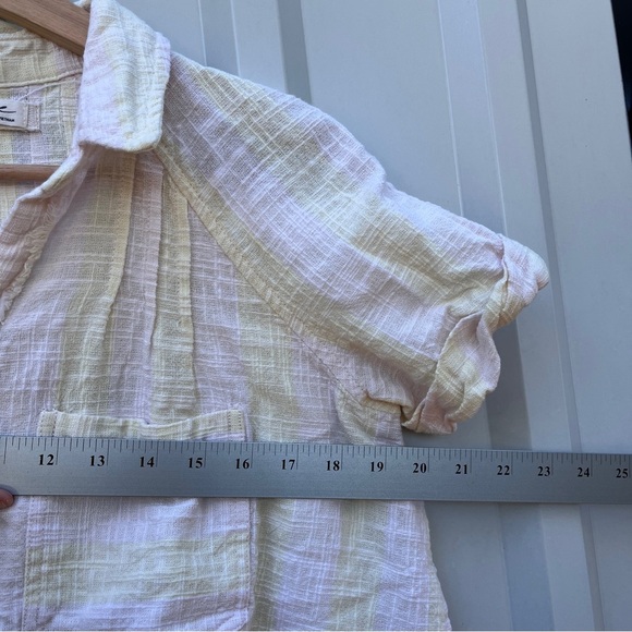 FREE PEOPLE Top Linen Woven Away at Sea Stripe Top Small S boxy Knit - Picture 8 of 12